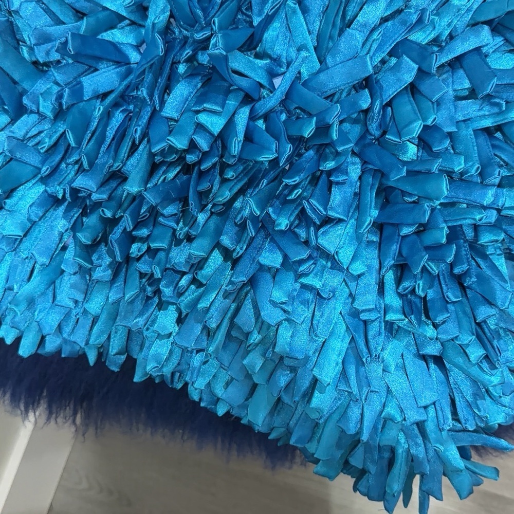 Vibrant Blue Shaggy Pillow - Picture 4 of 4